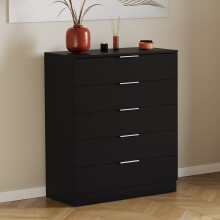 (Black) Trega 5 Drawer Chest of Drawers Wooden Storage
