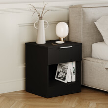 (Black) Trega 1 Drawer Bedside Cabinet Wooden Nightstand