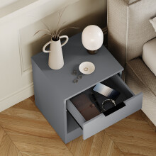 (Grey) Trega 1 Drawer Bedside Cabinet Wooden Nightstand