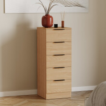 (Pine) Trega 5 Drawer Narrow Chest Wooden Storage Unit
