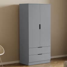 (Grey) Trega 2 Door 2 Drawer Wardrobe Wooden Storage