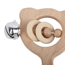 Buchenholz-Bären-Rasselspielzeug mit Glöckchen, 12,4x8,7cm Baby-Schnullerring