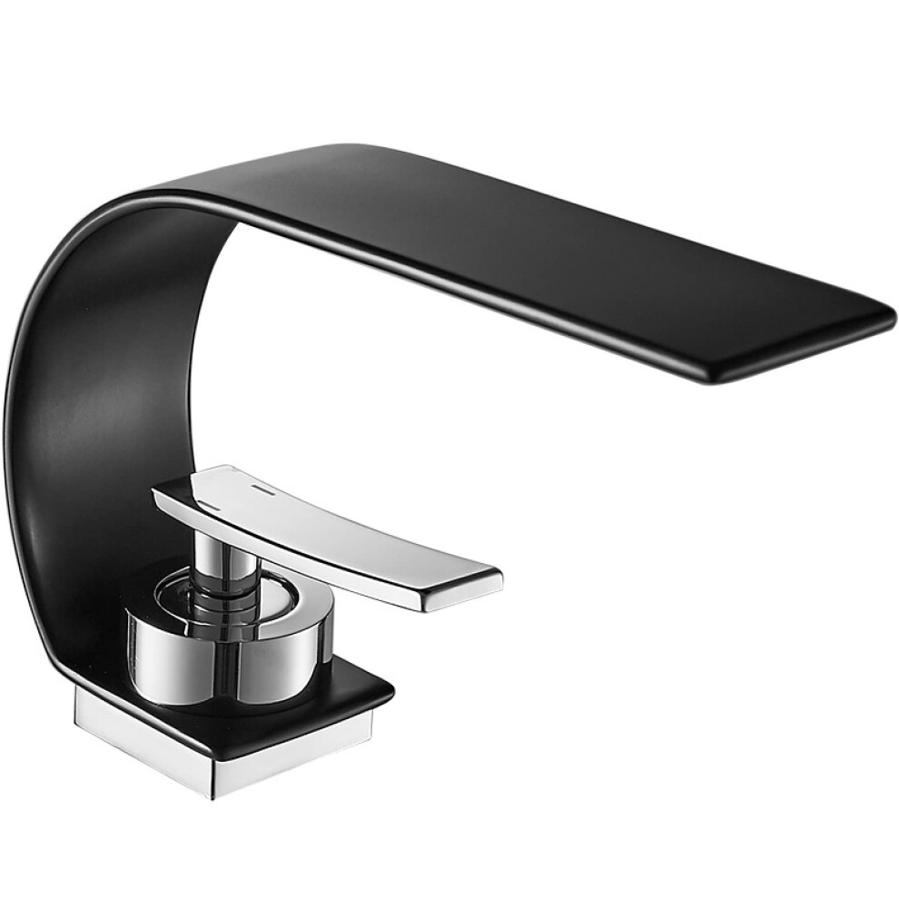 Bathroom Basin Taps Waterfall Spout Hot And Cold Dualhandle Hotel Washbasin Faucet Black 9189345321498