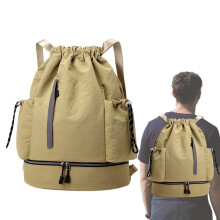 Drawstring Backpack, Large Capacity Travel Backpack Portable Sports Bag for Football, Basketball, Picnic, Big Fitness Backpack Khaki