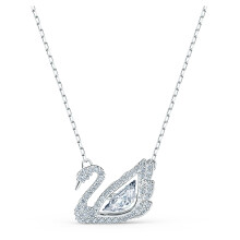 Dancing Swan Necklace, Swan, Blue, Rhodium Plated White