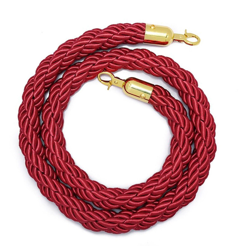 Red Stanchion Rope With Gold Hooks, 1.5M Durable Braided Hemp Crowd Control Queue Divider 9382693812698