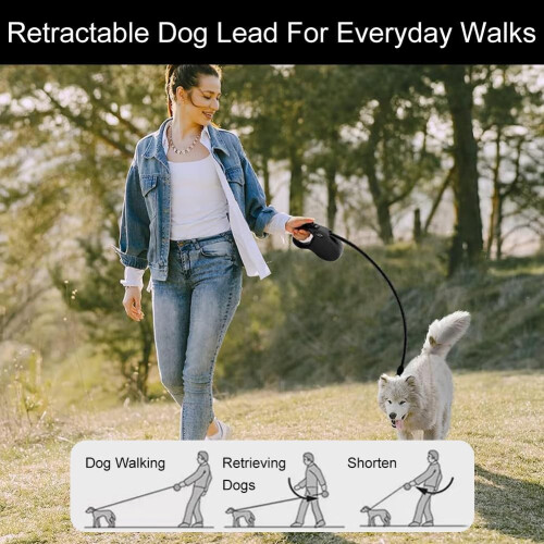 Retractable Dog Lead 5m, Extendable with Handle for Walks 2