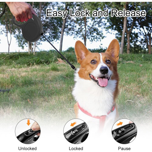 Retractable Dog Lead 5m, Extendable with Handle for Walks 1