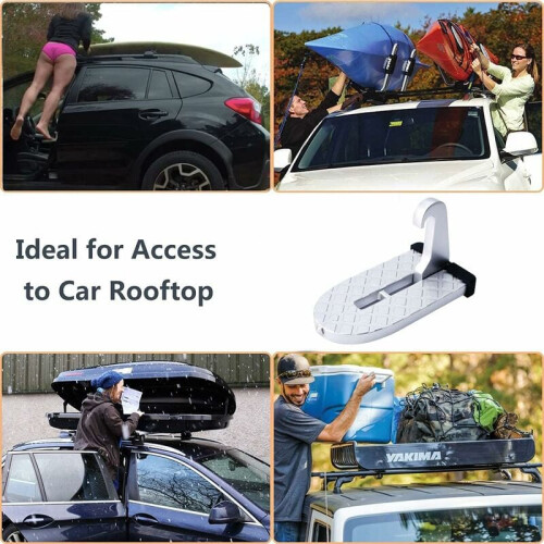 Compact SUV Accessories Step for Roof Loading, Scratch-Resistant Door Step with Foldable Frame and Safety Hammer, Universal Latch Hook Mounting for 2