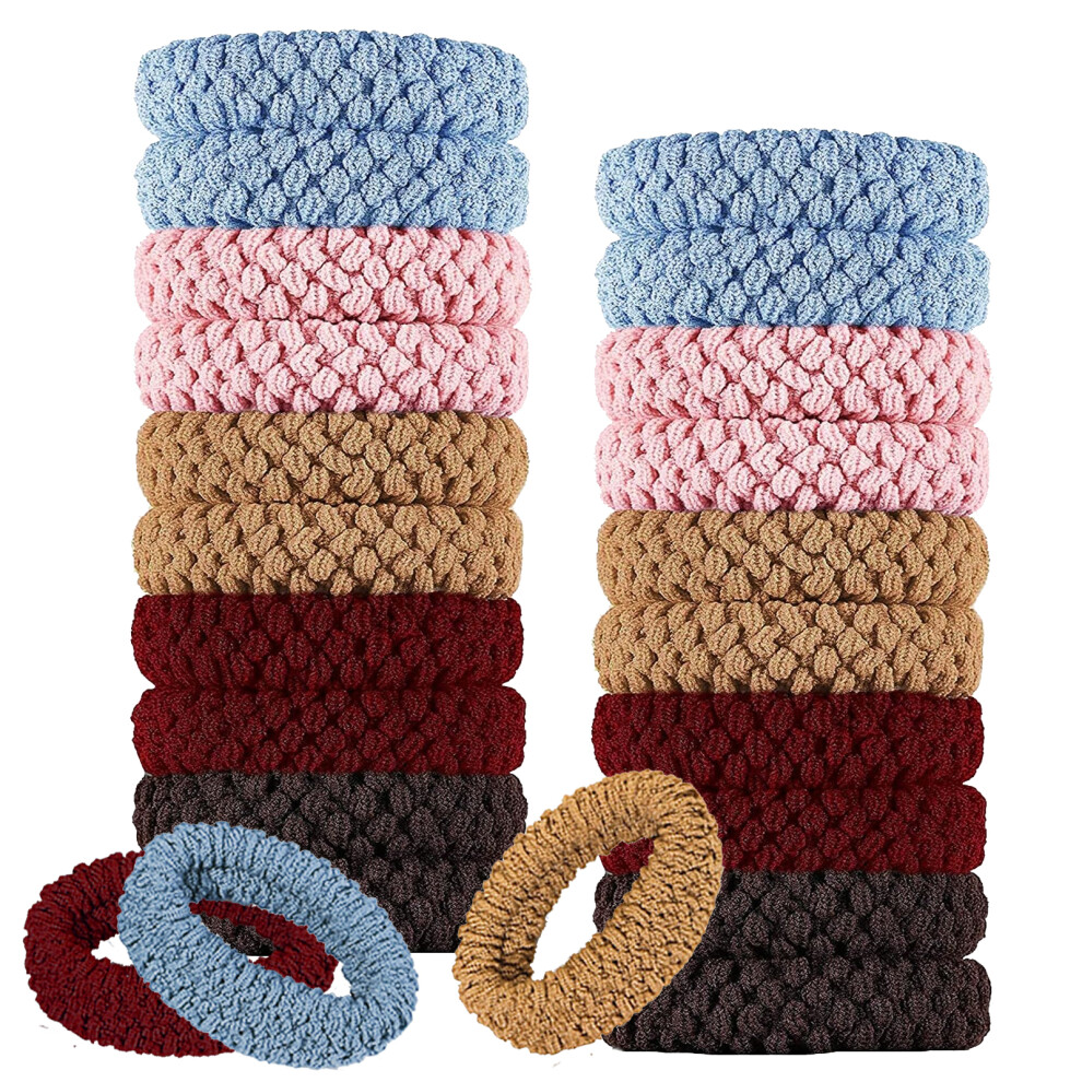 Thick Hair Elastics for Women, Cotton Seamless Hair Ties No Crease Not Slip (20 Pcs)