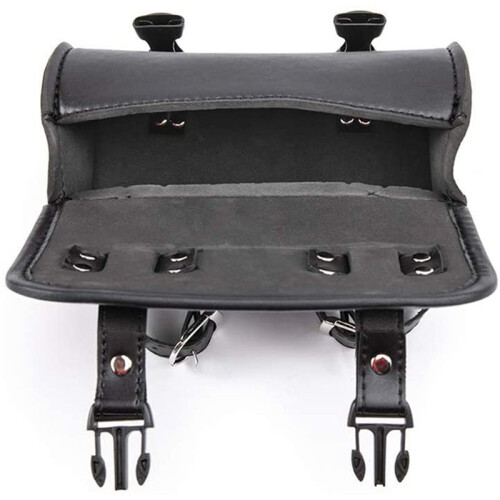 2X Motorcycle Fork Bag PU Leather Bicycle Handlebar Tool Pouch Sissy Bar Roll Storage Bag Saddle Bag, Universal 1