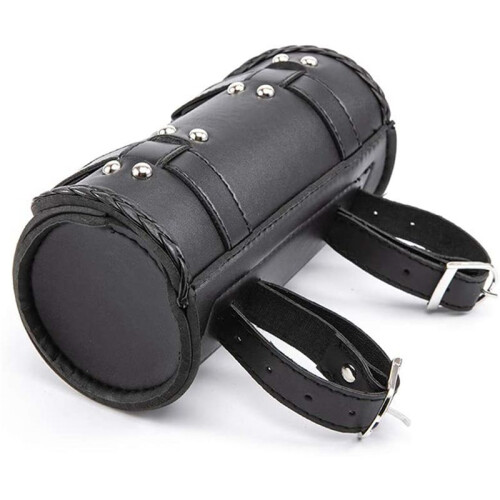 2X Motorcycle Fork Bag PU Leather Bicycle Handlebar Tool Pouch Sissy Bar Roll Storage Bag Saddle Bag, Universal 2