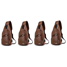 4X  USB Interface Plenty of Space Mens Casual Bag Fashion Outdoor Sling Bag Travel Day Pack Light Brown