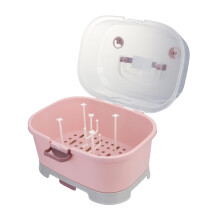 Large Baby Bottle Storage Box Pink Portable Baby Feeding Supplies Organizer With Drying Rack And Lid