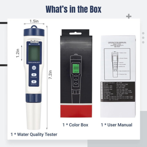 Digital Water Tester, 5In1 Portable LCD Meter for pH Meter, EC/TDS, Salinity and Temperature, Quick Readings 2