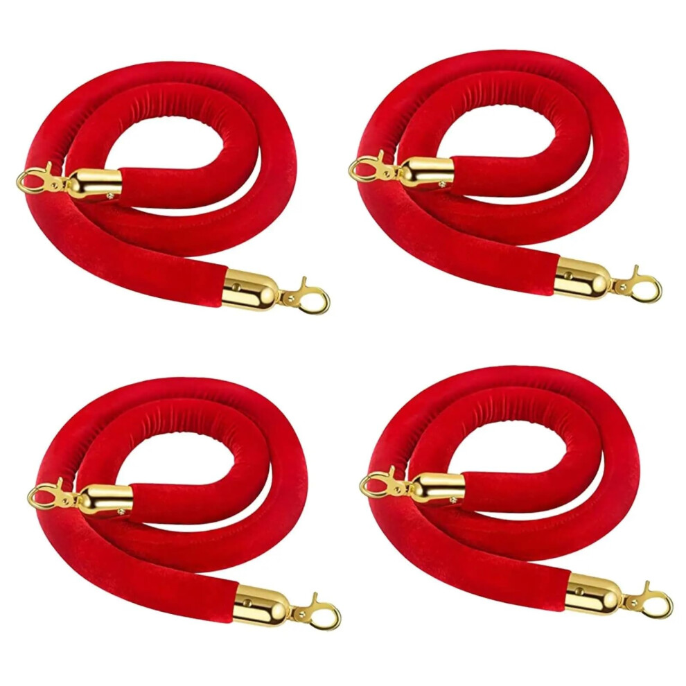4Pcs Red Velvet Stanchion Rope With Hooks For Crowd Control Barriers And Queue Divider 1.5M 9382693815224