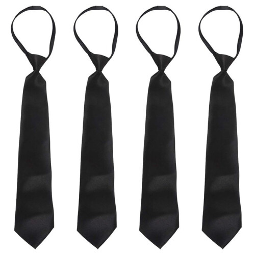 4X Men Solid Black Polyester Zip  Necktie Smooth Zipper Tie