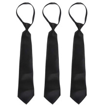 3X Hommes Solides Polyester Noir Fermetures Cravate Lisse Glissiere Cravate