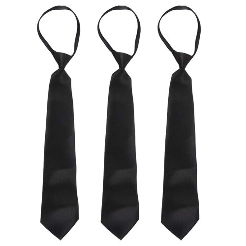 3X Men Solid Black Polyester Zip  Necktie Smooth Zipper Tie