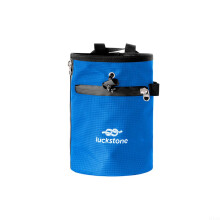 Climbing Chalk Bag Blue 420D Nylon, Drawstring Closure, AntiSlip, Soft Lining, Adjustable Belt, Carabiner, Side Pockets