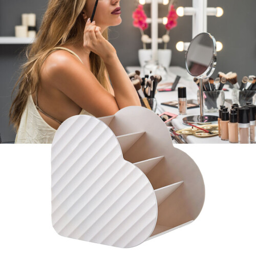 Herzförmiger Make-up-Organizer mit 4 Fächern, Schminkpinselhalter, Weiß