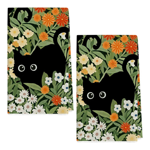 Cats Illustration Dish Towel Absorbent Cotton Fiber-Pattern 4