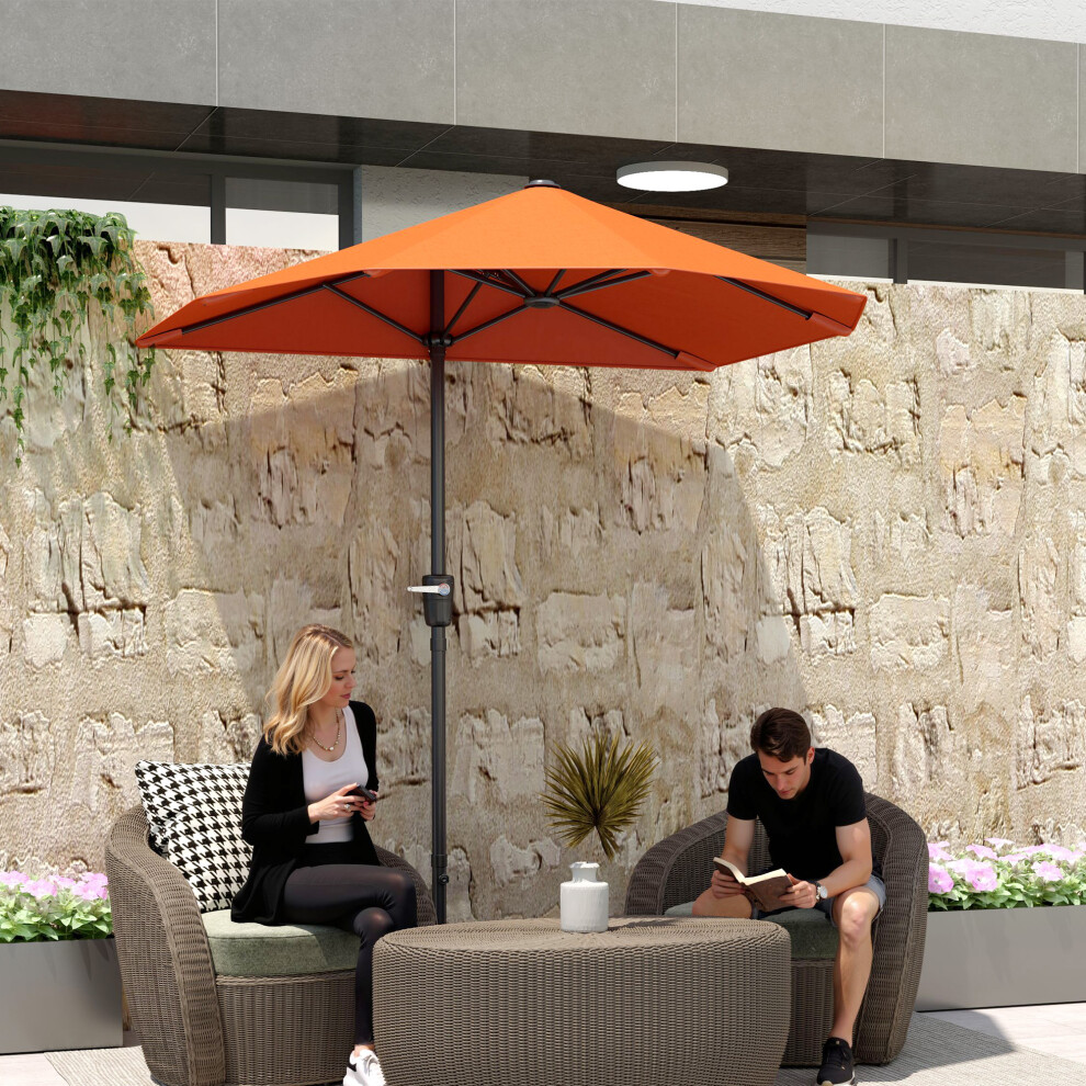 Outsunny 2M Half Garden Parasol Market Umbrella W/ Crank Handle, Orange