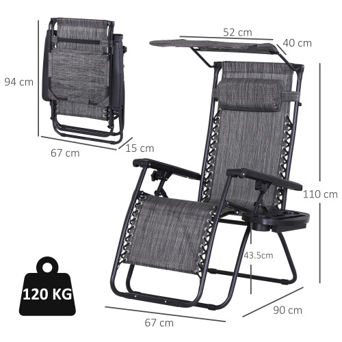 Outsunny Outsunny Zero Gravity Chair Adjustable Patio Lounge w/ Cup Holder Light Grey 2