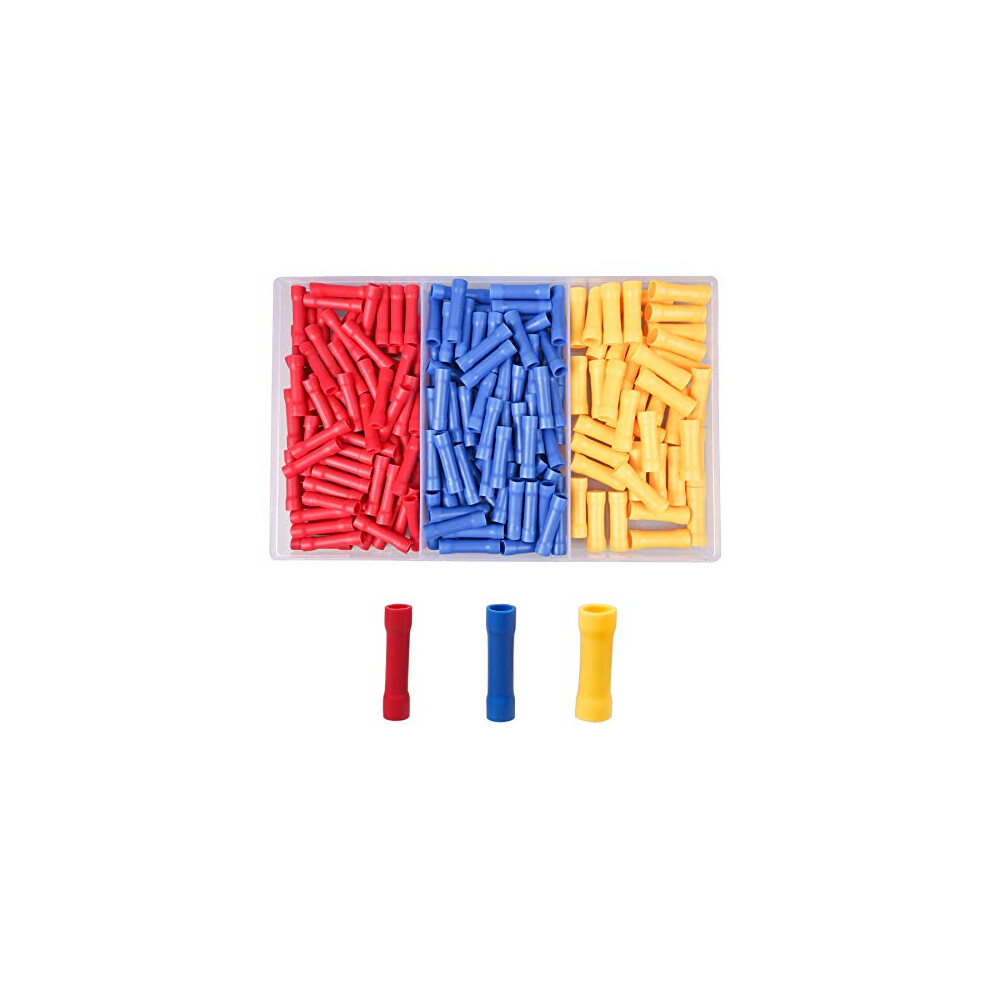 Insulated Electrical Automotive Connectors Kit, Butt Connectors Assortment For Straight Splice Wiring, Crimp Terminals, Brass And Pvc Material, 200 9358999383927