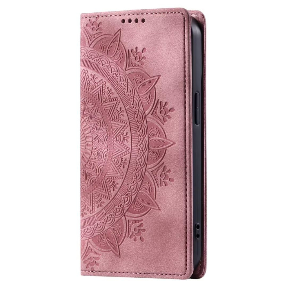 Case For Iphone 14 Plus Embossed Mandala Shockproof Leather Folio Wallet Magnetic Closure With Card Slots Kickstand Pink 9347817146684