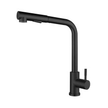 Pull Out Kitchen Sink Faucet TwoTone Silver Black Stainless Steel Single Handle Hot Cold Mixer Swivel Sprayer
