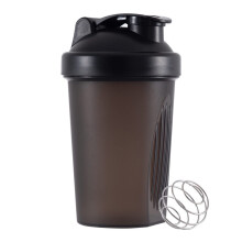 Protein Shaker Bottle 400ml Black BPA Leakproof with Stainless Whisk Ball for Gym Workout
