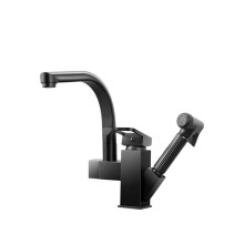 360 Degree Rotate Kitchen Sink Faucet Matte Black Deck Mounted Flexible PullOut Mixer Tap Hot Cold Spring Spout