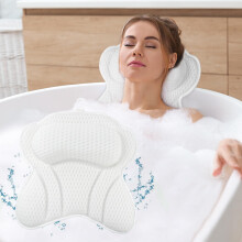 Bath Pillow 4D Luxury Tub Pillow Set Bath Ball Set Ergonomic Mesh Headrest NonSlip Suction Cups Butterfly Style White