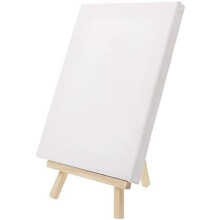 Set of 7 x 12.5cm Mini Canvas and Natural Wooden Easels for Artistic Painting and Crafts, Wedding Supplies. (10x10cm) 10cm x 10cm
