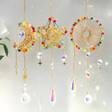 Crystal Suncatcher, Transformative Energy Crystals, Macrame Dream Catcher, Boho Wall Decor With Geometric Elegance And Protective Qualities For