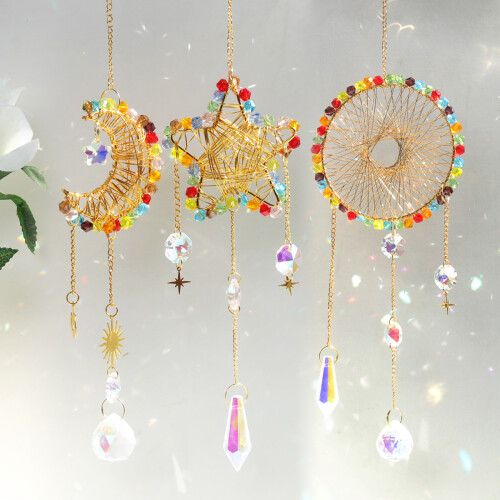 Crystal Suncatcher, Transformative Energy Crystals, Macrame Dream Catcher, Boho Wall Decor With Geometric Elegance And Protective Qualities For