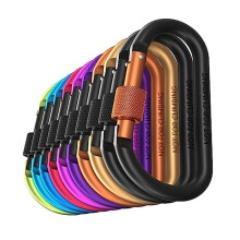 Mosquetón con cierre de rosca fácil de usar, de aleación de aluminio, ideal para actividades al aire libre como acampar, viajar y pescar. Ligero y