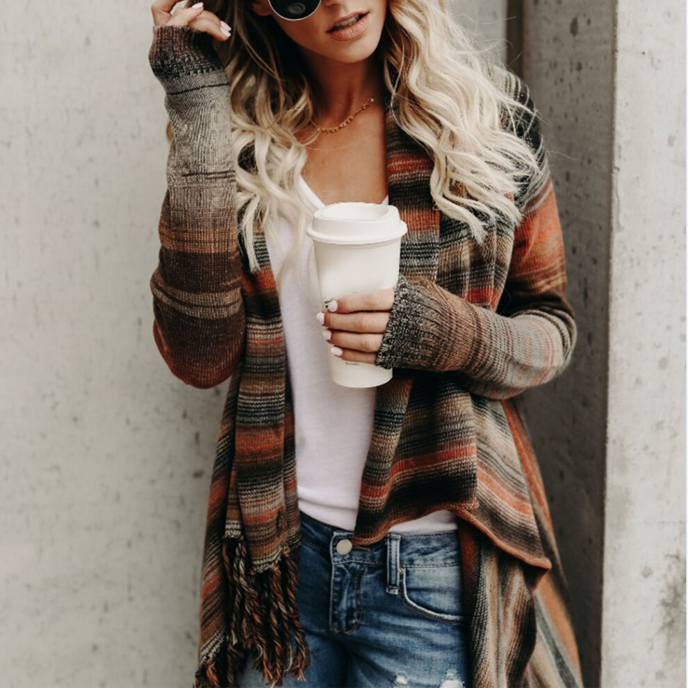 Giacca Aperta Con Nappe A Righe Colorate, Taglia Xxl, Inverno Autunno