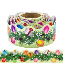 Christmas Bulletin Board Border Stickers, Light Bulb Pine Needle Border Trim, Waterproof Party Decorations