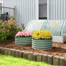 Outsunny Set of 2 Raised Garden Bed Metal Planter Box with Safety Edging, Green