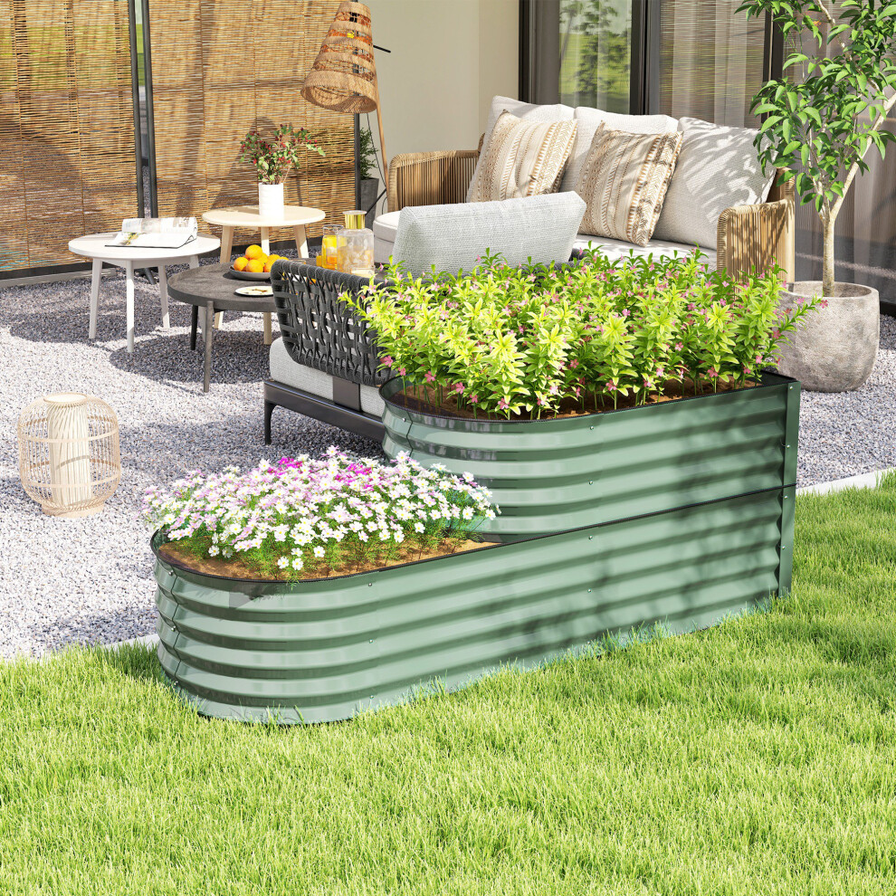 Outsunny 2-Tier Galvanised Raised Garden Bed With Safety Edging Light Green