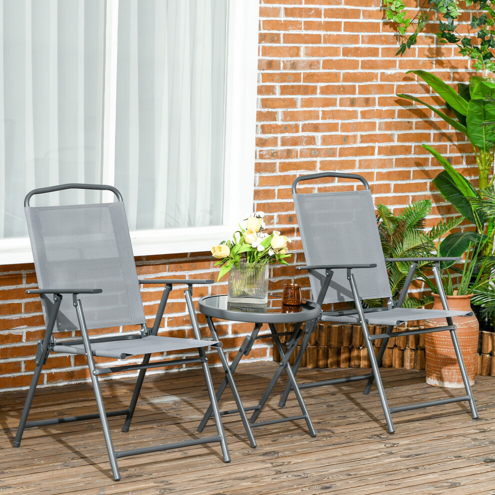 Outsunny Patio Bistro Set Folding Chairs & Coffee Table For Balcony,Grey Brown
