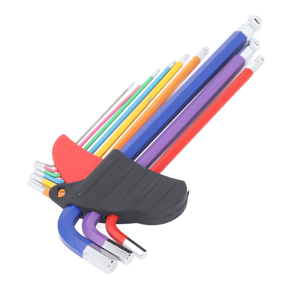 9Pcs Multi-Color Cr V Long Arm Hex Wrench Set, Sizes 1.5Â10Mm 6931381438196