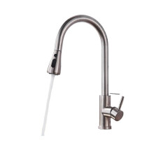 Waterfall Faucet Black Kitchen Sink Mixer Tap with Pull Out Sprout and Chrome Spray Head, Brushed Nickel Finish