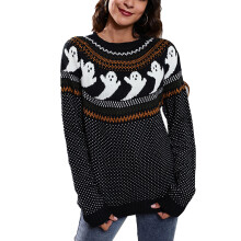 Strickpullover für Damen, gerippter Rundhalsausschnitt, Langarm, lässiger Strickpullover im Streetwear-Gothic-Stil mit verspielten Details