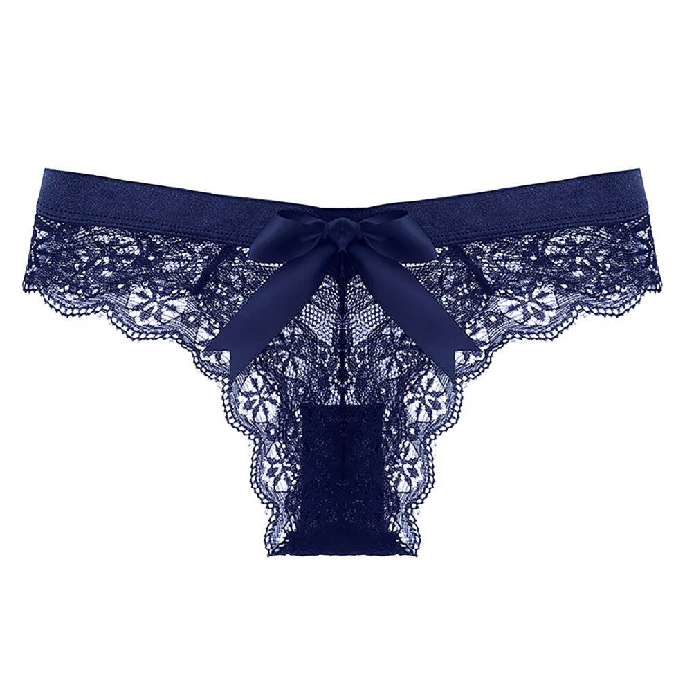 Women's Lace Bow Thong, Sexy Underwear With Bow Embellished Floral Lace Design, Seamless Low Waist Cutout Panties With Cotton Crotch for Everyday