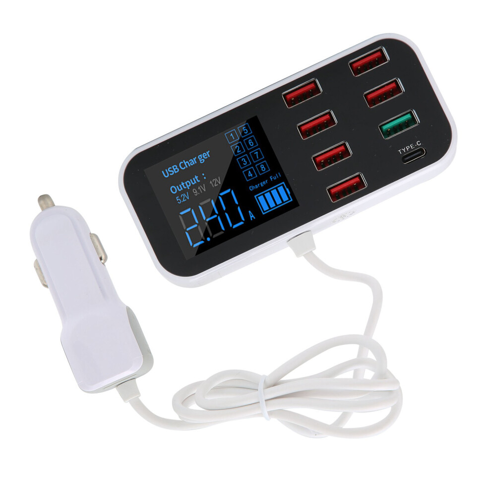 8-Port 40W Usb Car Display Charger With Qc3.0 & Type C Pd Support 7611377401678