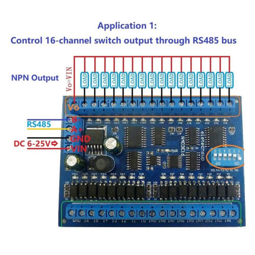 4X  12V 24V 16 Input 16 Output RS485 Remote Control  PLC IO Expansion Board Modbus RTU Module, Only Board 1