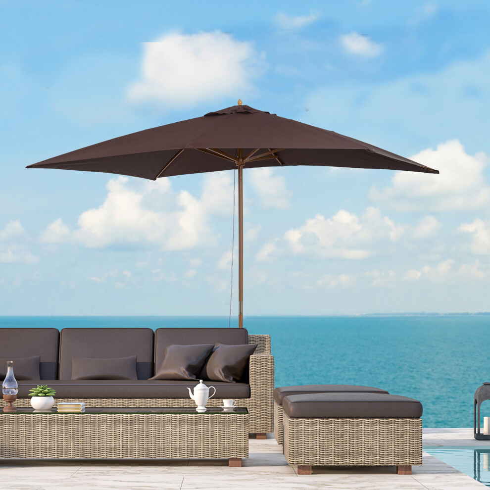 Outsunny Wooden Garden Parasol Sun Shade Patio Umbrella Canopy Coffee Dark